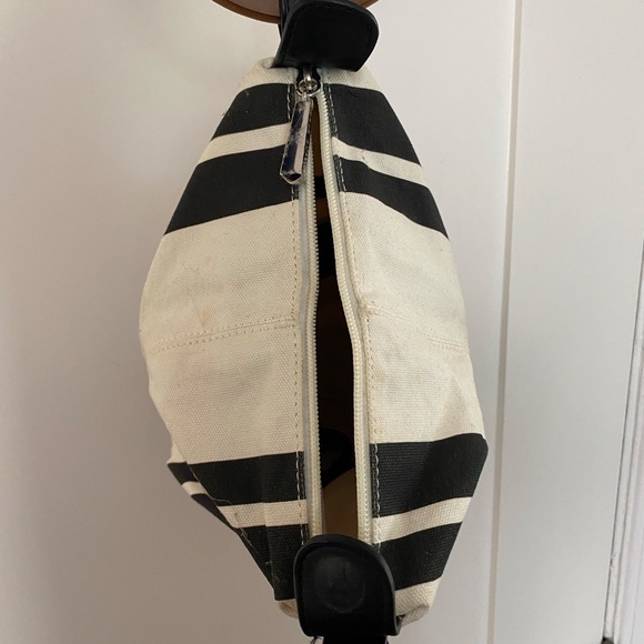 Celine Dion cream and black striped canvas purse with wooden handles - Picture 6 of 7